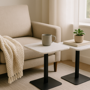 Set of Two Side Tables – White Marble