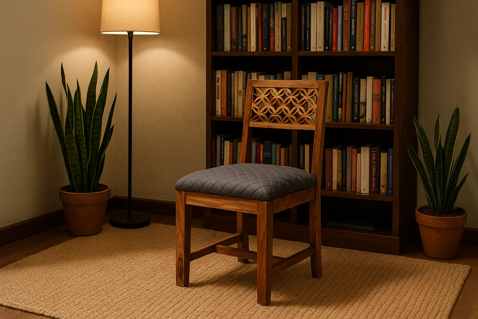 Sheesham Wood Grey Velvet Wooden Chair - Image 3