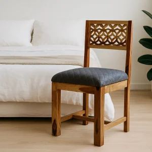 Sheesham Wood Grey Velvet Wooden Chair