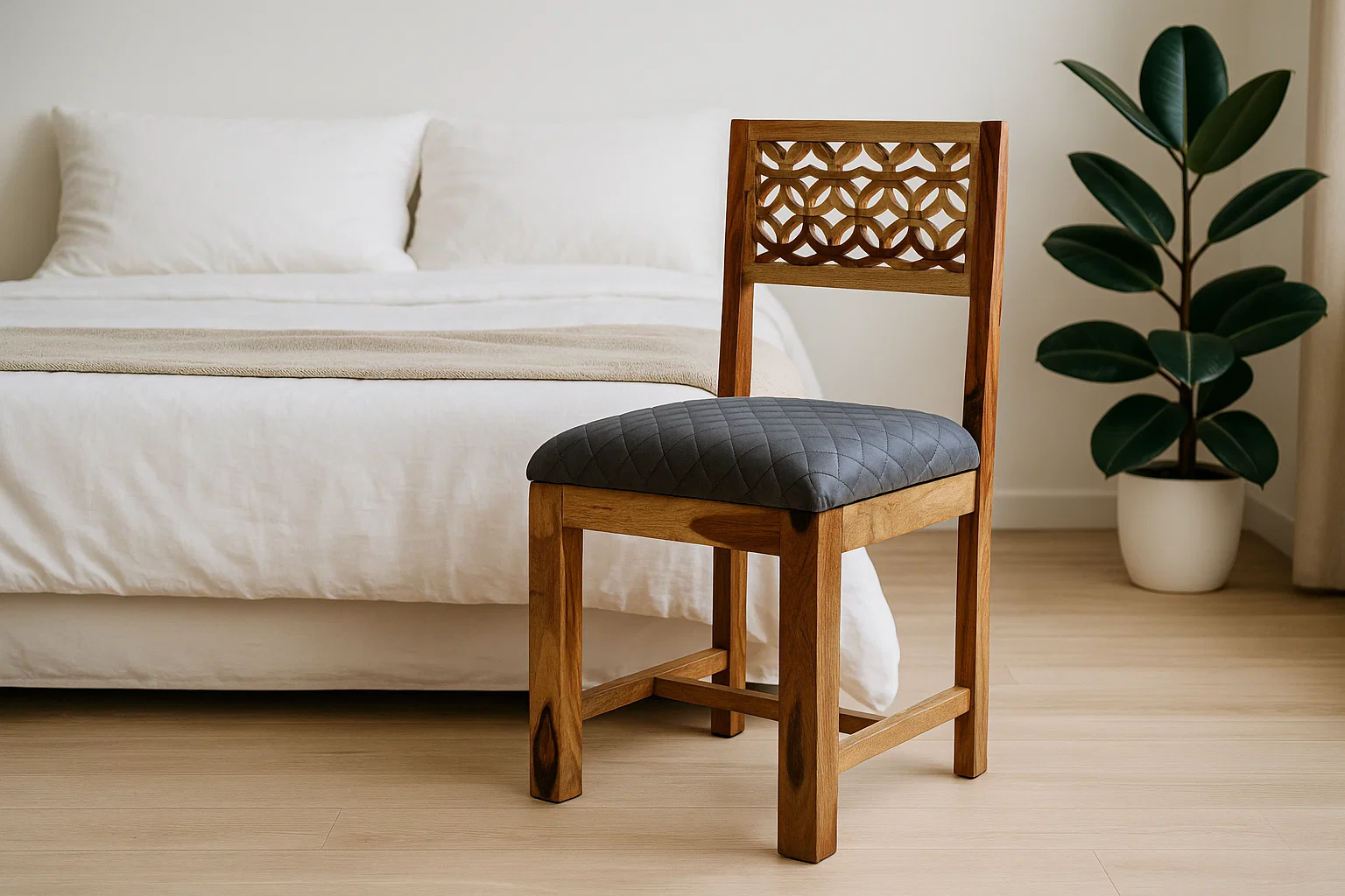 Sheesham Wood Grey Velvet Wooden Chair