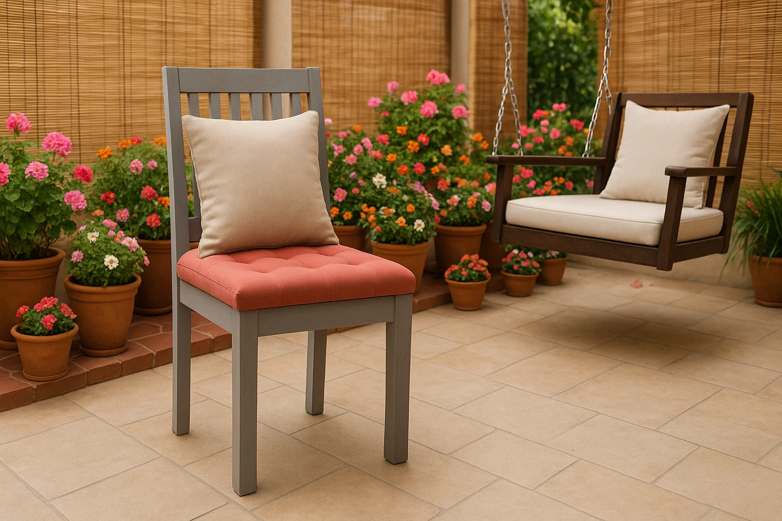 Sheesham Wood Peach Velvet Wooden Chair - Image 2