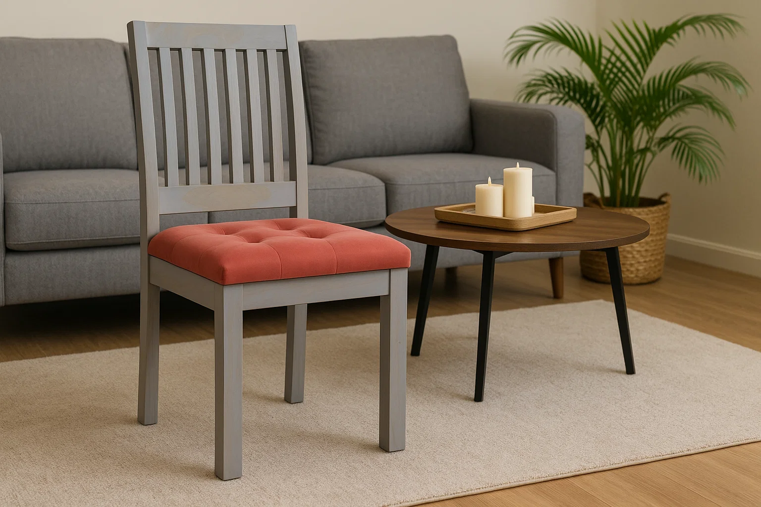 Sheesham Wood Peach Velvet Wooden Chair - Image 4