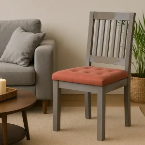 Sheesham Wood Peach Velvet Wooden Chair