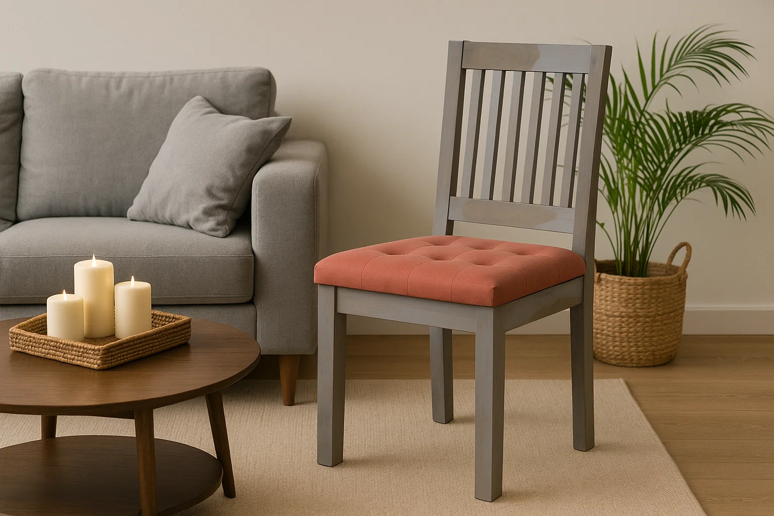 Sheesham Wood Peach Velvet Wooden Chair