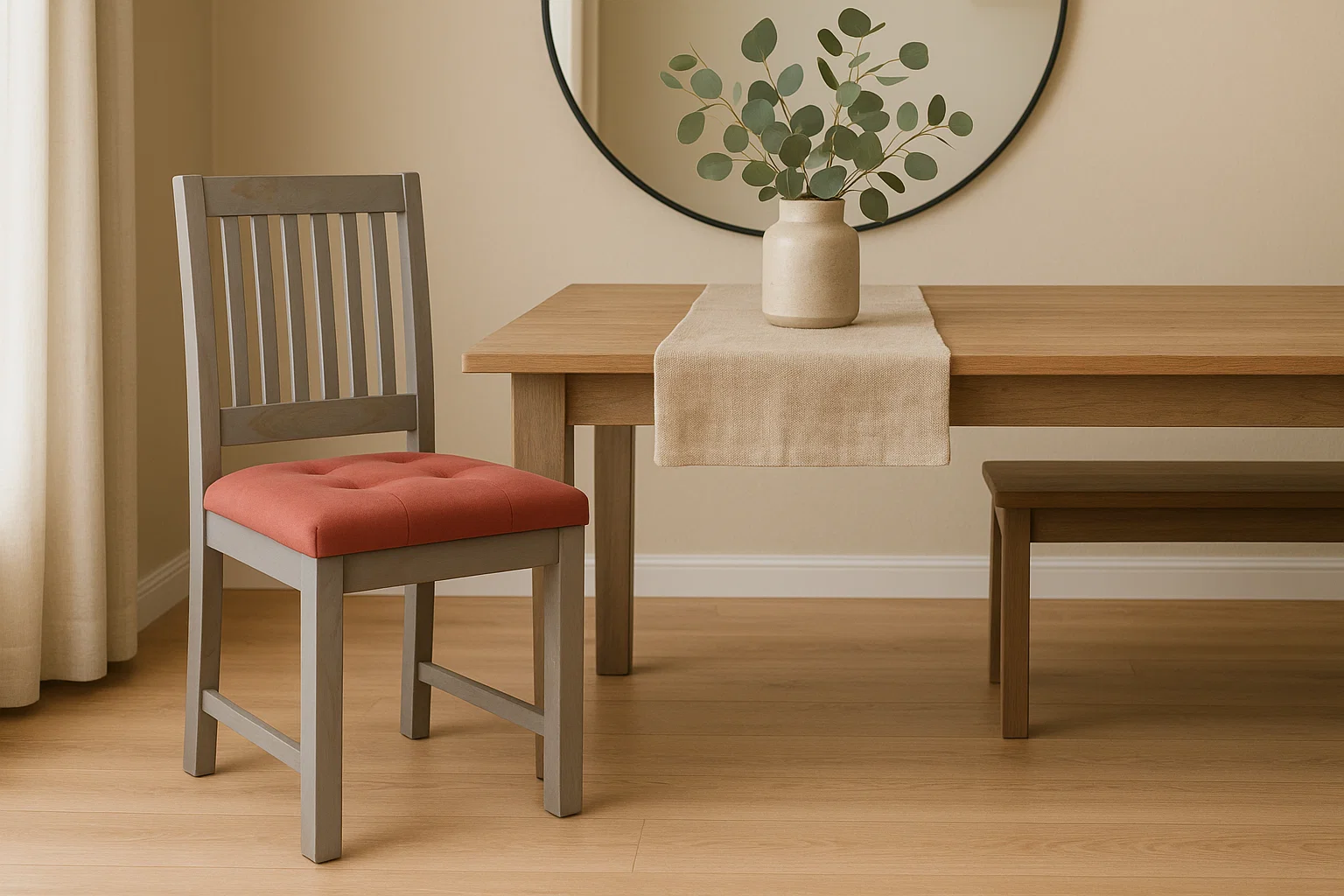 Sheesham Wood Peach Velvet Wooden Chair - Image 5