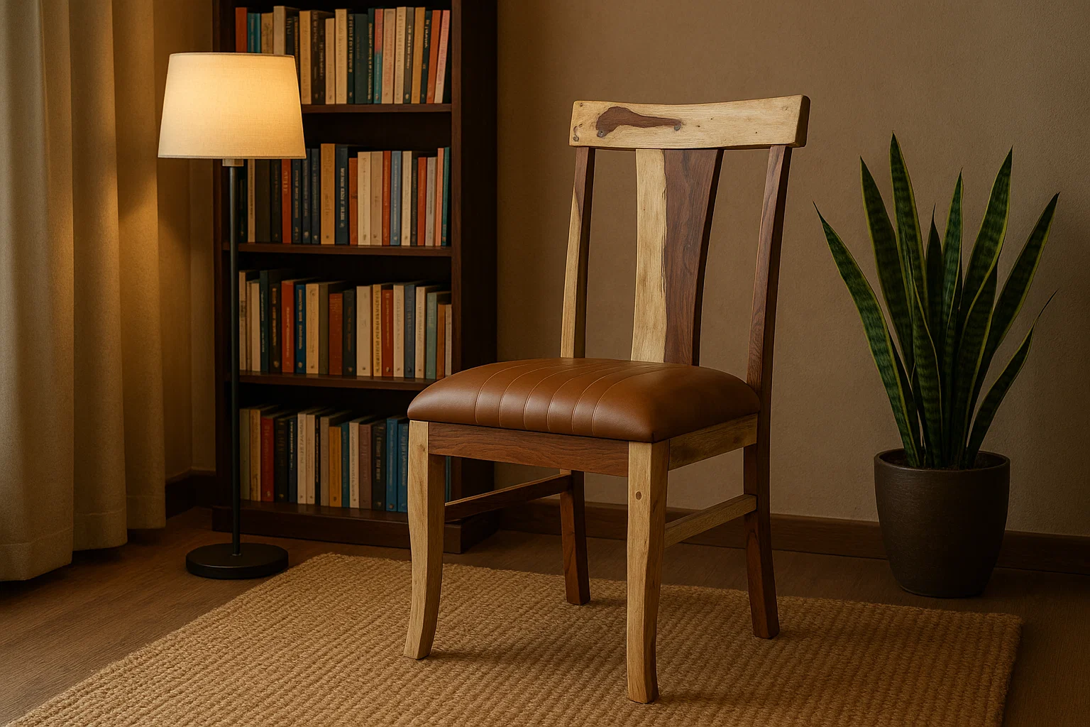 Sheesham Wood Leather Wooden Chair - Image 2
